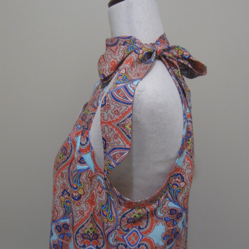 ***SOLD*** Collared Halter Tunic Top sz S Colorful Boho Paisley Print - Picture 5 of 12